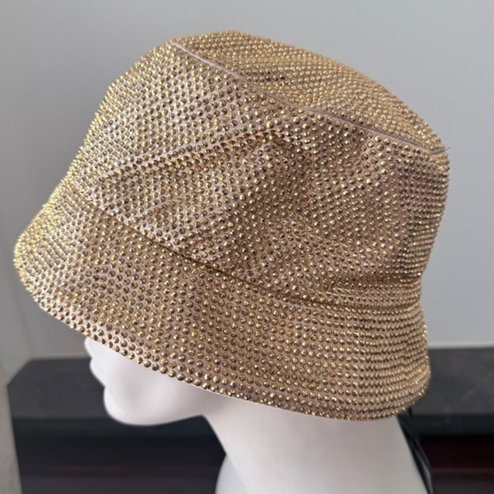 Prada Crystal Re-Nylon Bucket Hat Platino Gold 1HC137 Medium NEW - Picture 5 of 8